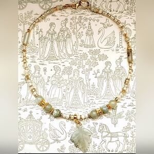 Exquisite Light Green Jade In Artisan Handmade 18K Gold Plated Necklace